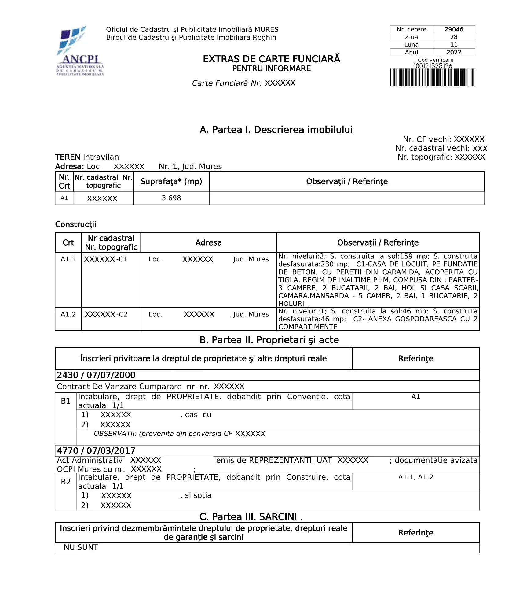 Specimen Extras Carte Funciară